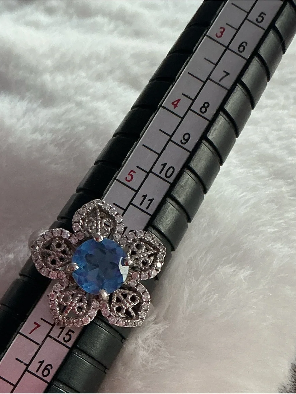 Sterling Silver 925 Floral Halo Ring Natural Sri Lanka Sapphire